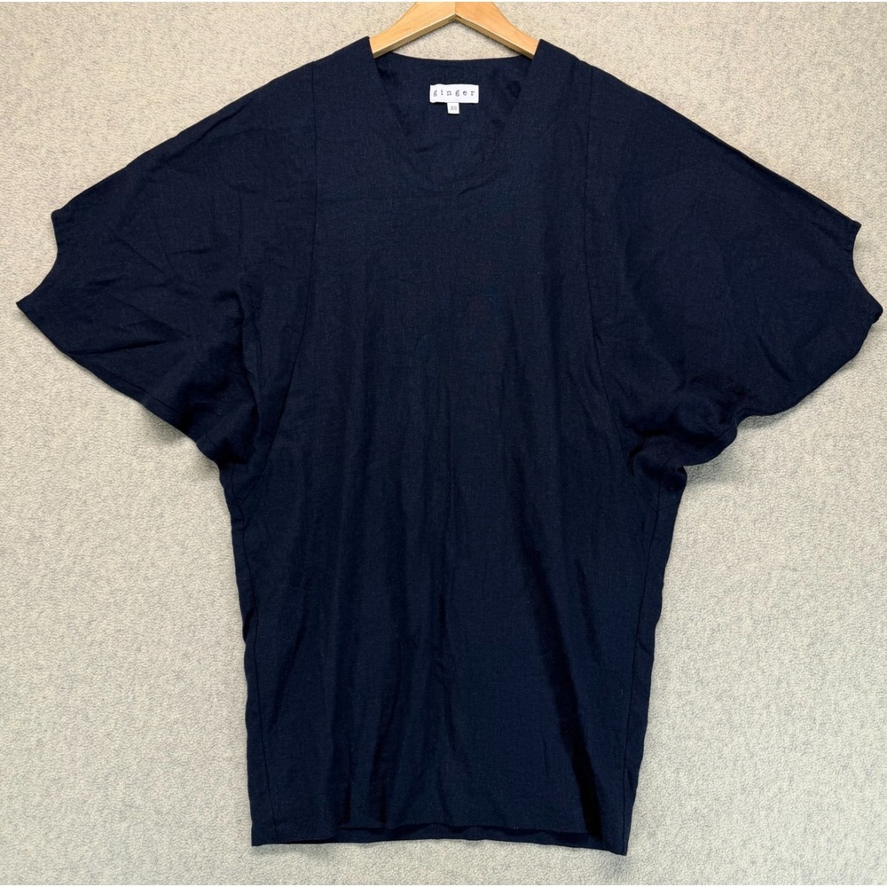 Ginger Womens Blouse Top Deep Mid Night Blue Dolman Sleeve V-Neck Minimalist XS